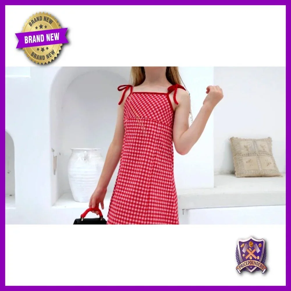 Mini Checkered Dress Sleeveless Gingham Sundress Summer Casual Kids